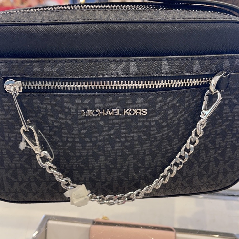 Michael Kors Jet Set Item Large East West Zip Chain MK Signature Crossbody Bag - Picture 7 of 16